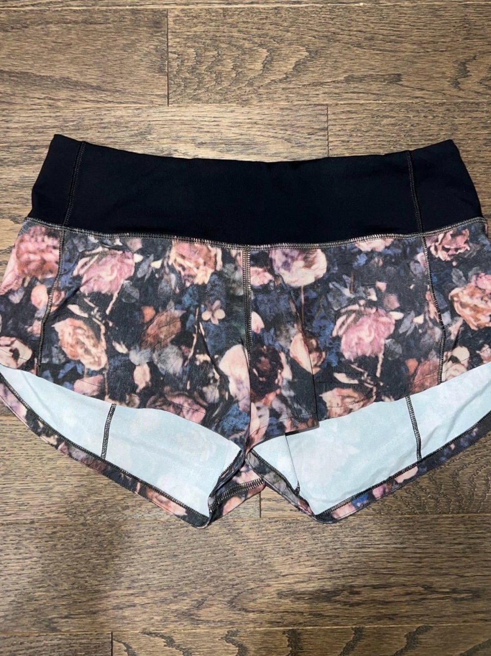 lululemon athletica Black Waist Floral Speed Shorts